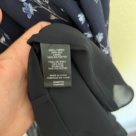 Rebecca Taylor Blue Floral Silk Smocked Waist Ruffle Hem Dress Size 2 - Picture 8 of 11